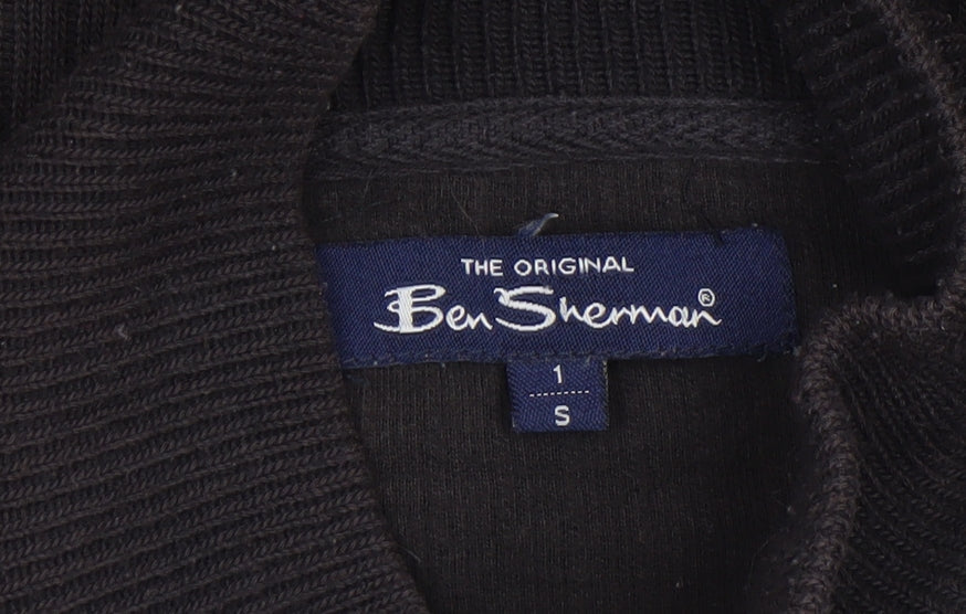 Ben Sherman Men's Black Full Zip Ribbed Knit Jumper Size S