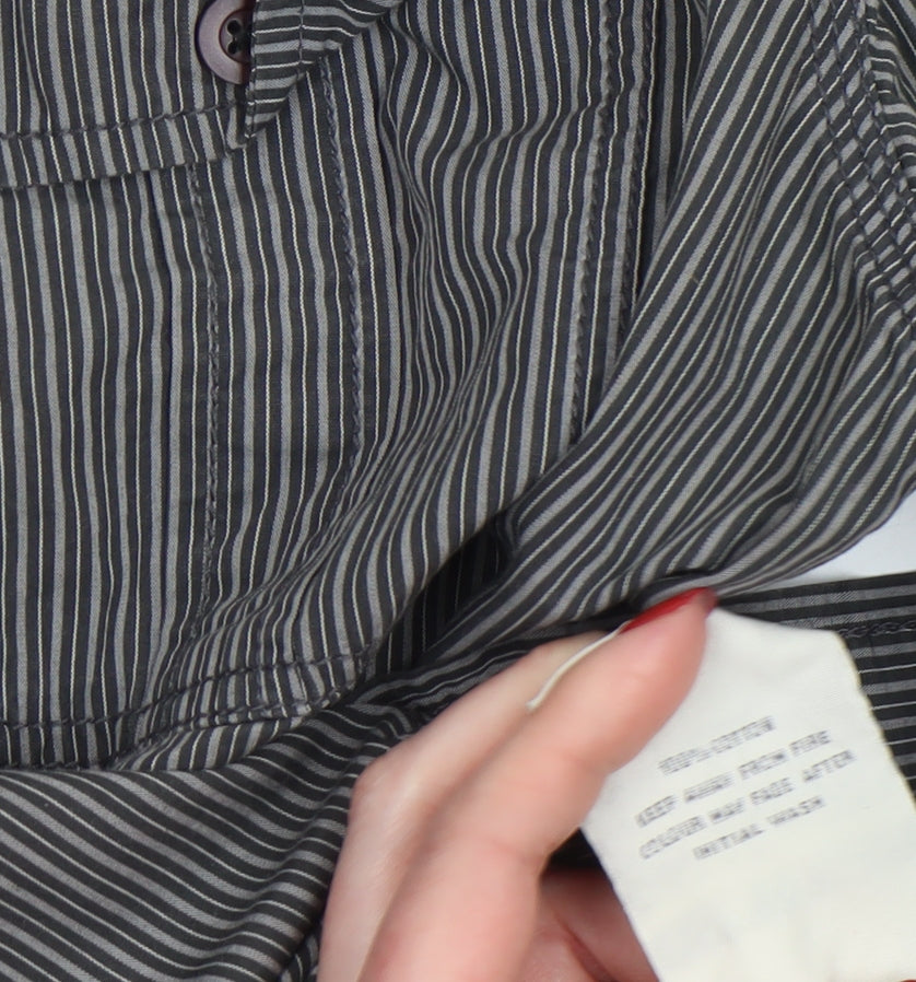 Duck and Cover Men's Grey Striped Long Sleeve Button-Up Shirt M