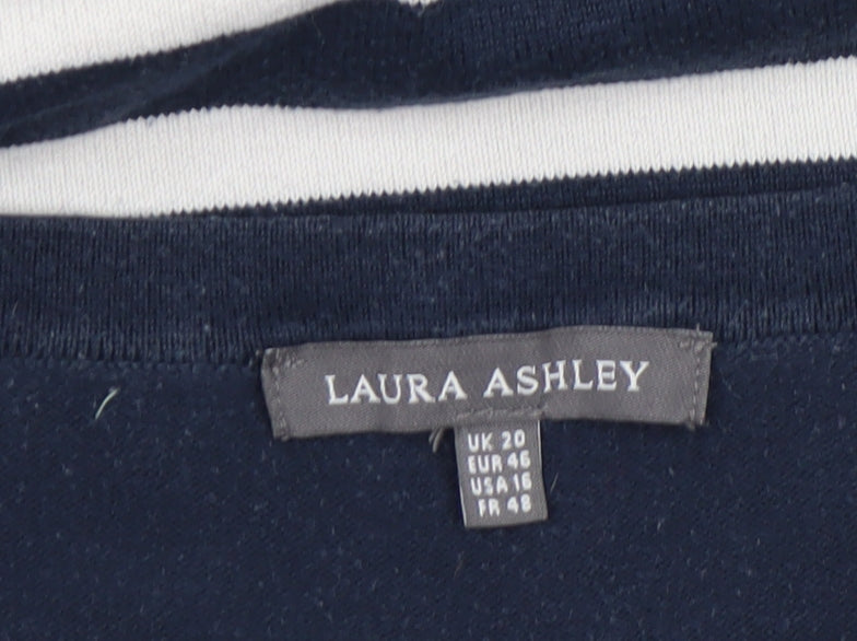 Laura Ashley Women’s Blue Striped 3/4 Sleeve Cotton Pullover Jumper UK 20