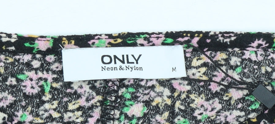 ONLY Women's Black Floral Midi A-Line Dress M Puff Sleeve