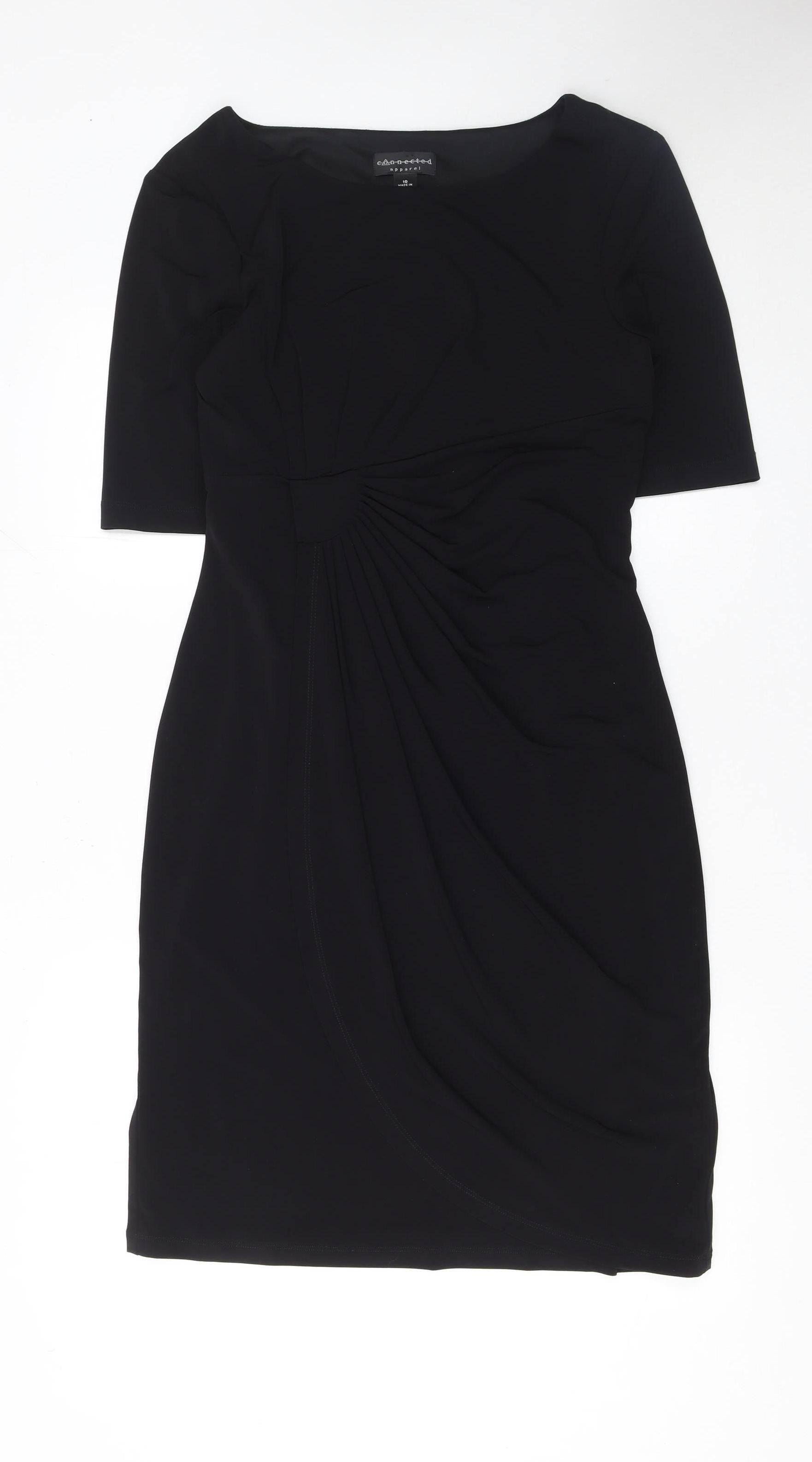 connected apparel black dress Connected Apparel Women's Black Ruched Sheath Knee Length Dress Size 1 –  Prewornwholesale