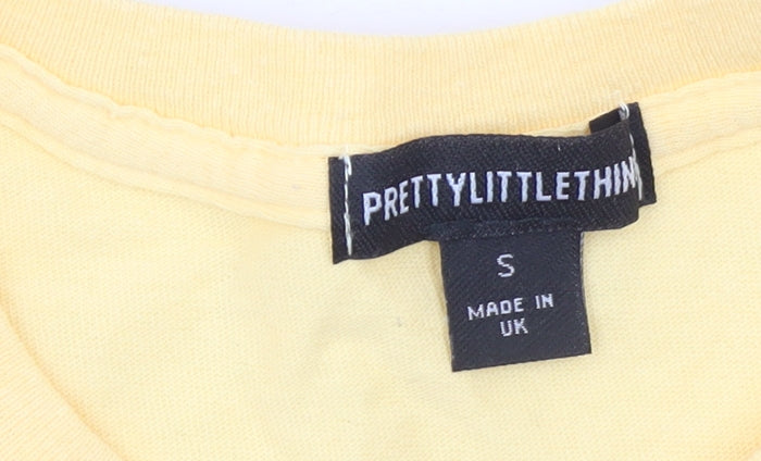 PRETTYLITTLETHING Women's Yellow Sunset Boulevard Graphic T-Shirt Size S