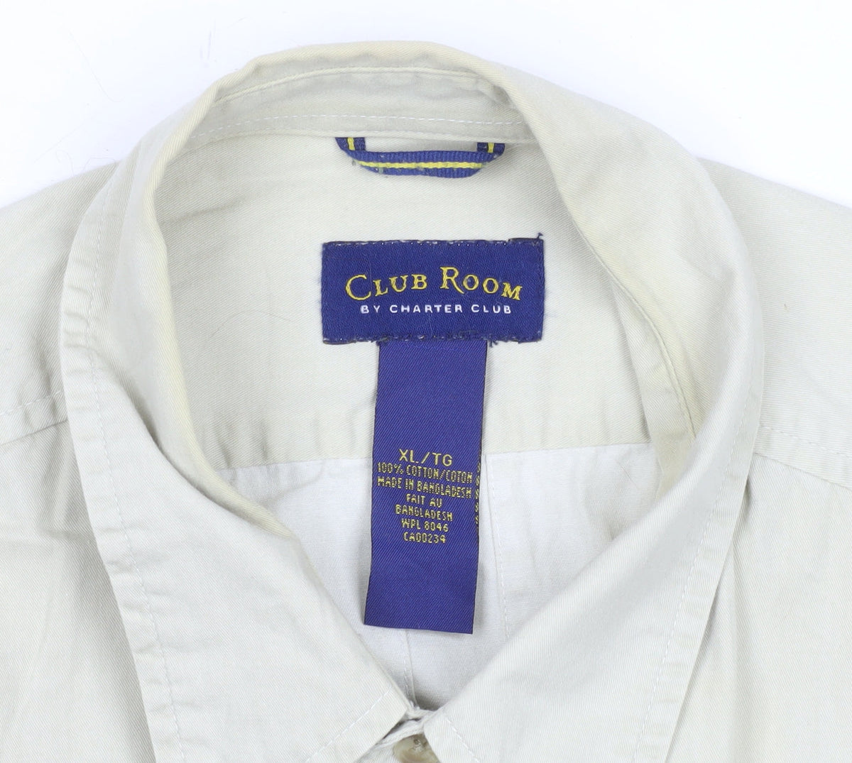 Club Room Men Beige XL Short Sleeve Cotton Button-Up Shirt