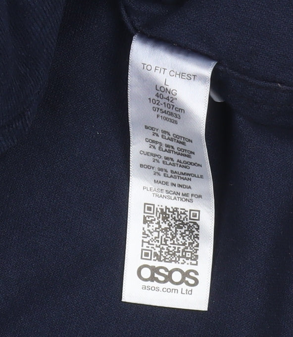 ASOS Men Navy Blue Corduroy Button-Up Shirt L Long Sleeve Casual