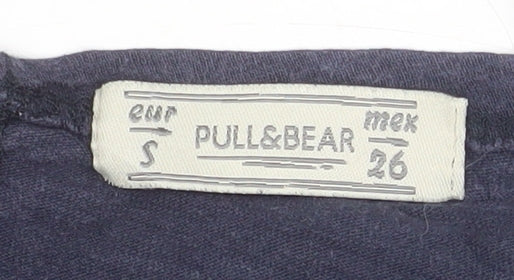 Pull&Bear Women Grey Graphic 3/4 Sleeve Boat Neck T-Shirt S