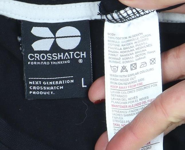 Crosshatch Mens Black Graphic Print Crew Neck T-Shirt L