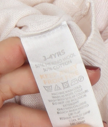 The Little White Company Girls Pink Cardigan 3-4 Years Merino Wool Cotton Bow Detail