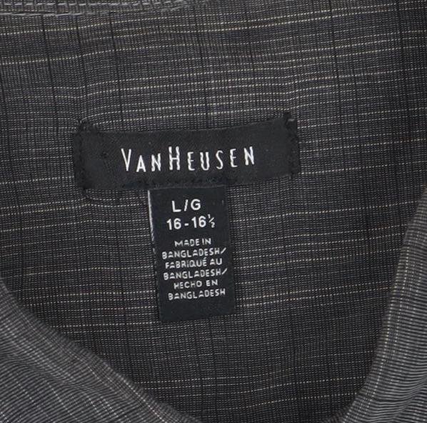 Van Heusen Men's Grey Short Sleeve Button-Up Cotton Shirt L 42in