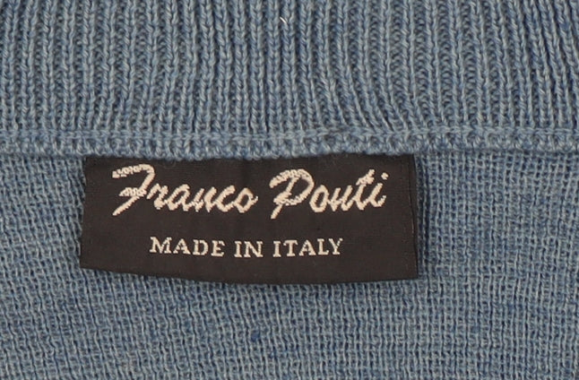 Franco Ponti Mens Blue Wool V-Neck Jumper Size L Classic Knit