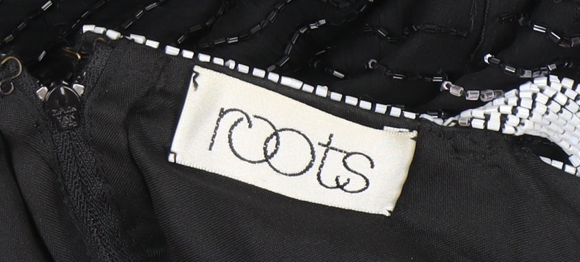 Roots Womens Black Beaded Bodycon Midi Dress Size 10 Elegant Cocktail