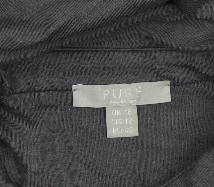 Pure Collection Womens Grey Button-Up Long Sleeve Modal Shirt UK 16