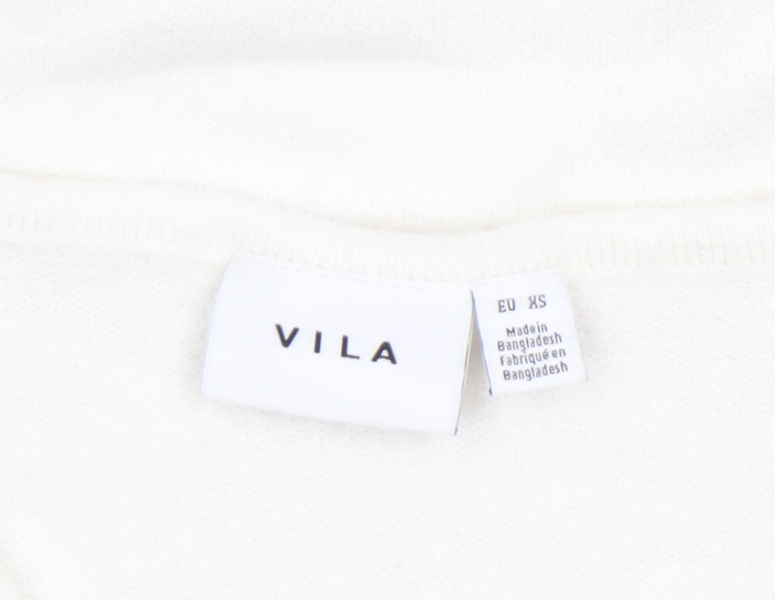 VILA Womens Ivory V-Neck Knit Jumper Size 2XS