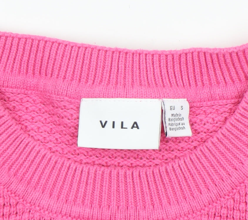 Vila Womens Pink Knitted Cotton Crew Neck Jumper Size S