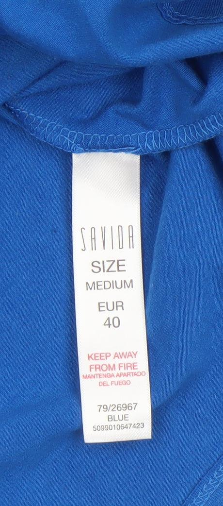 Savida Women's Blue Ruffle High Neck Long Sleeve Blouse Size 12