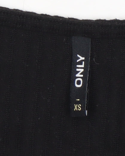 Only Womens Black XS V-Neck Button-Up Puff Sleeve Top