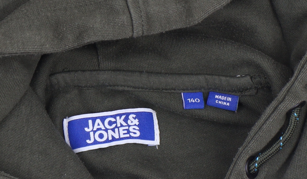 Jack & Jones Boys Green Pullover Hoodie Size 140 Cotton Blend Casual