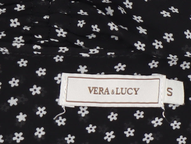 Vera & Lucy Women's Black Floral Ruched Bodycon Dress Size S
