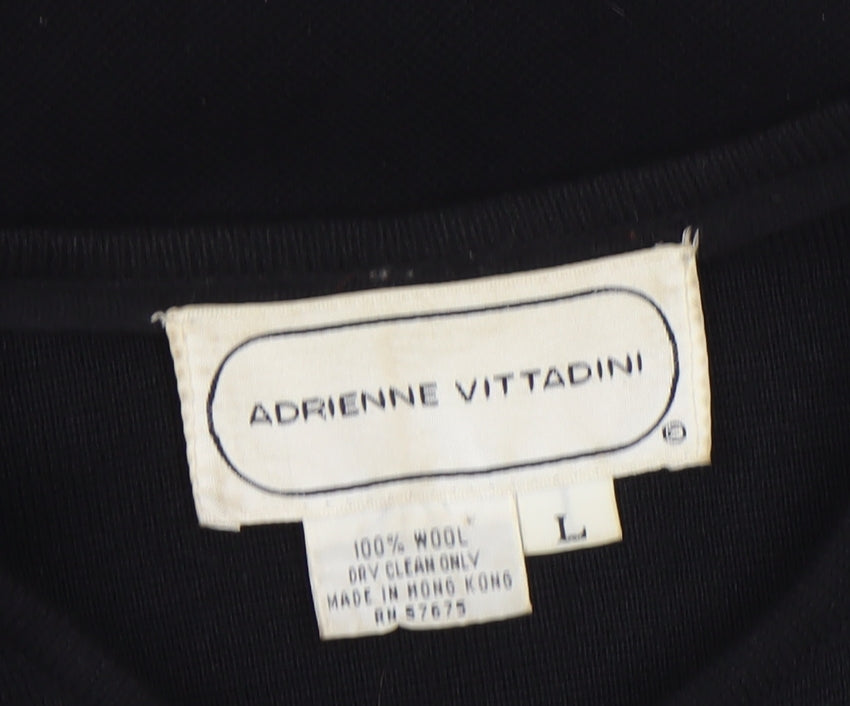Adrienne Vittadini Women's Black Wool Cardigan L Classic Long Sleeve