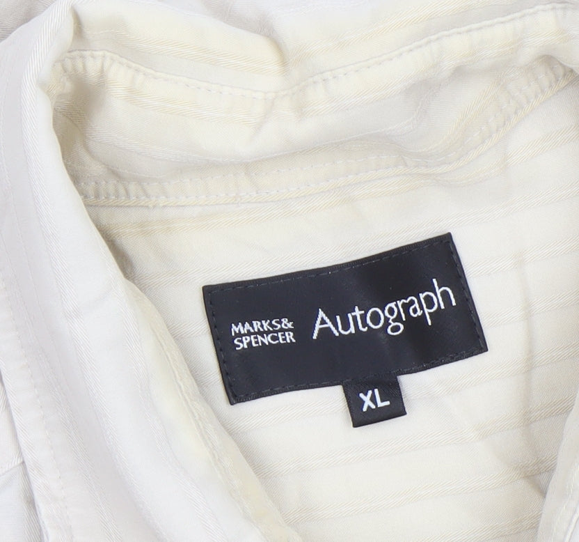 Marks and Spencer Autograph Men's Beige XL Short Sleeve Button-Up Shirt