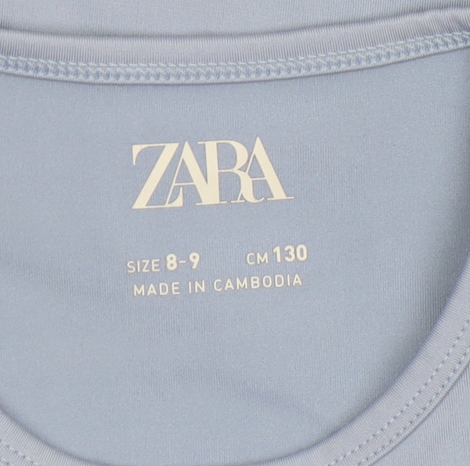 Zara Girls Blue Long Sleeve Cut Out Cropped Top Size 8-9 Years
