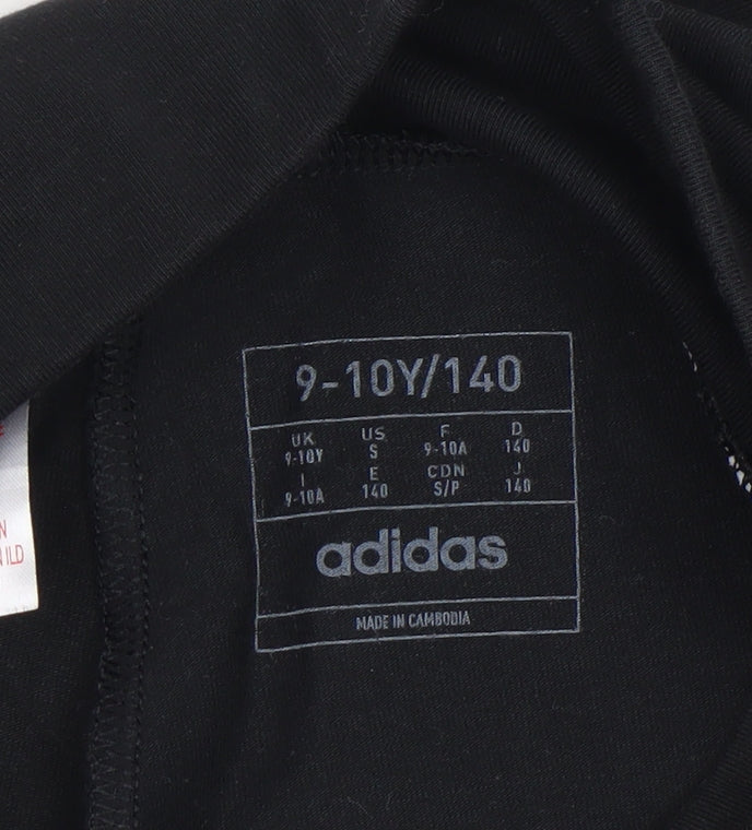 Adidas Girls Black Striped Jogger Trousers 9-10 Years Cotton Blend