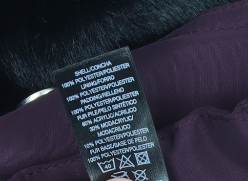 Dunnes Womens Purple Faux Fur Collar Puffer Jacket Size 14
