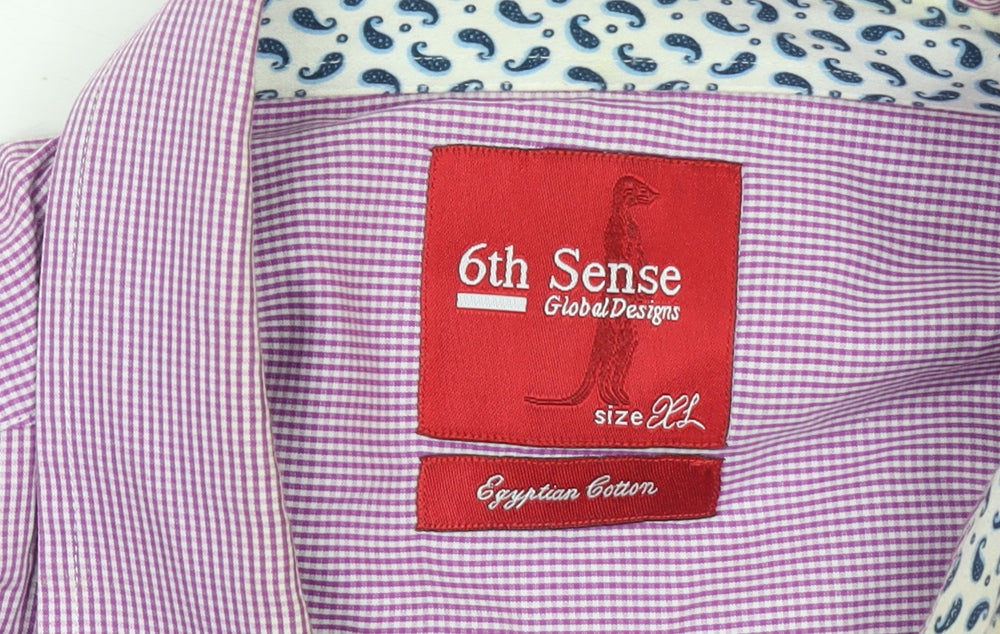6th Sense Men's Purple Check Egyptian Cotton Long Sleeve Button-Up Shirt 2XL