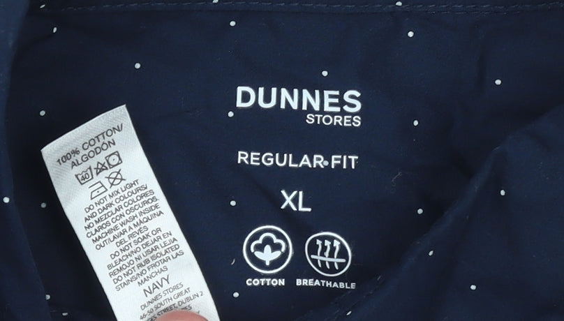 Dunnes Men's Blue Polka Dot Cotton Regular Fit XL Shirt