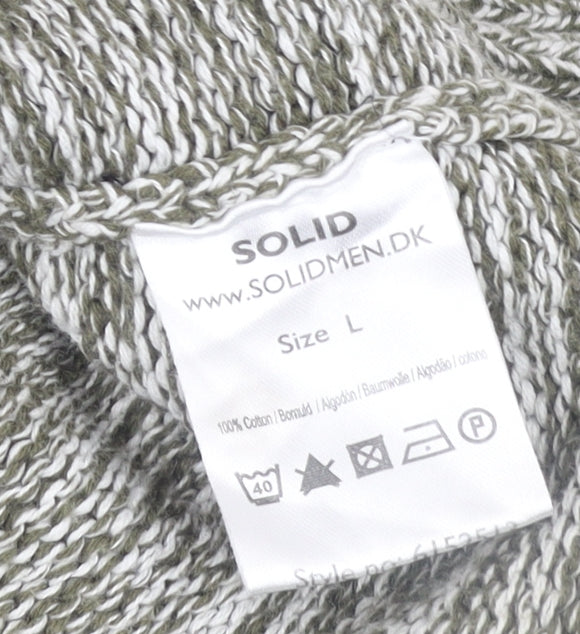 Solid Mens Grey Roll Neck Cotton Knit Jumper Size L