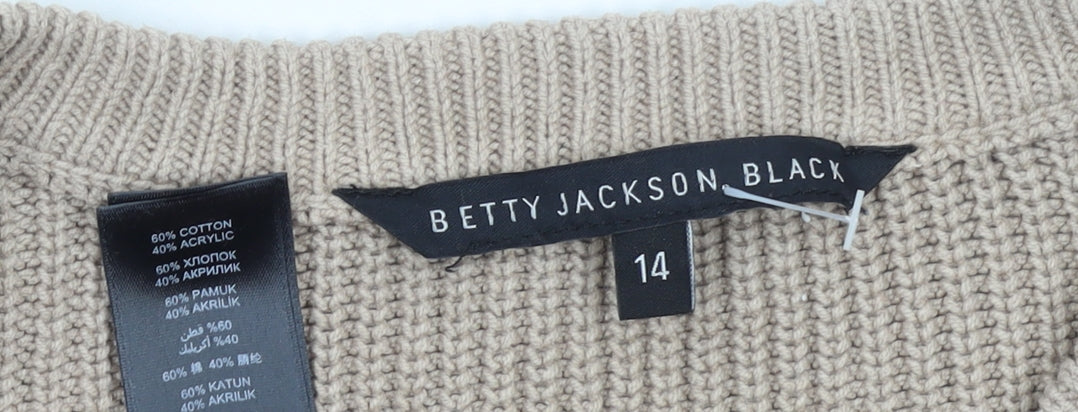 Betty Jackson Black Women’s Beige Cable-Knit Jumper Size 14