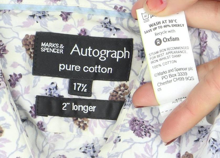 Marks and Spencer Autograph Men's Multicoloured Floral Cotton Long Sleeve Shirt 17.5