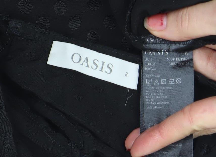 Oasis Women's Black Polka Dot Chiffon Long Sleeve Blouse Size 8