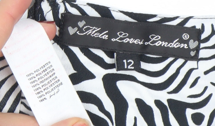 Mela Loves London Women’s Black Zebra Off Shoulder Fit & Flare Dress Size 12