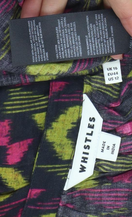 Whistles Women's Multicoloured Geometric Cotton Tunic Blouse Size 16