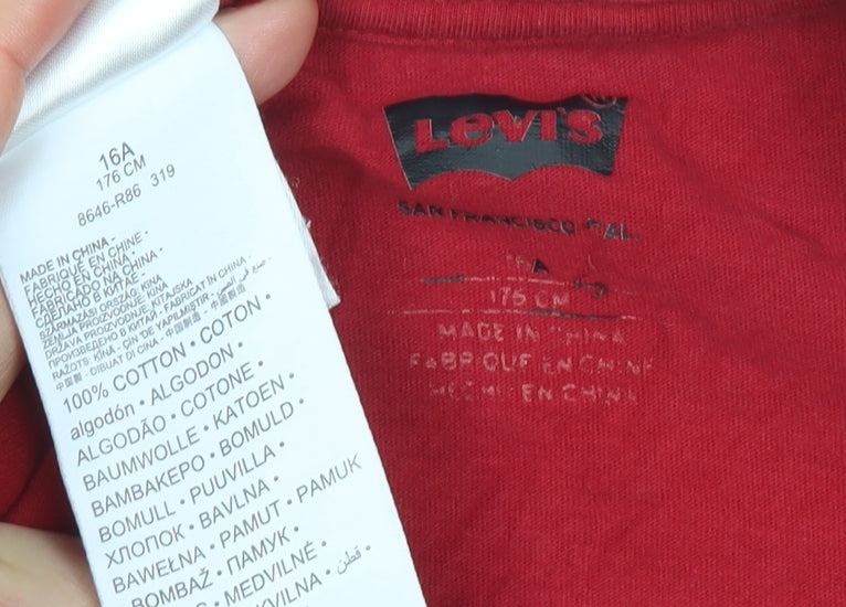 Levi's Boys Red Long Sleeve Logo T-Shirt Size 16 Years Cotton Crew Neck