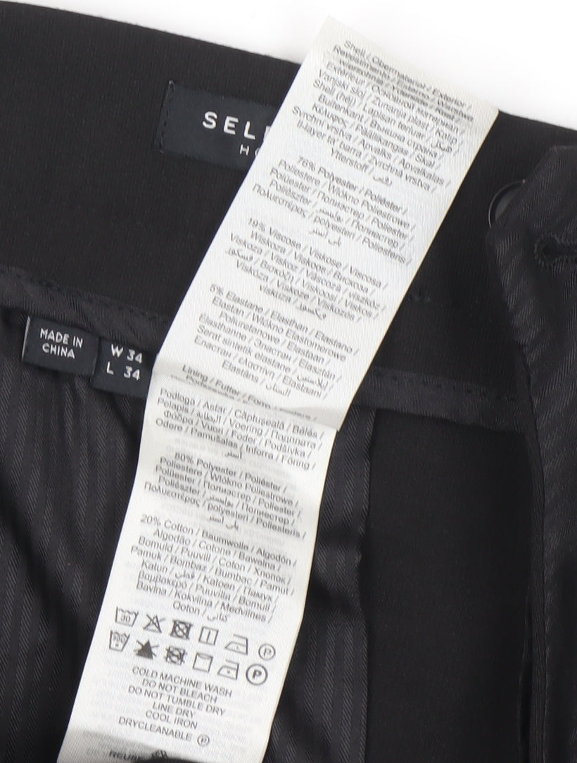 Selected Homme Men's Black Slim Tapered Trousers Size W34 L34 Polyester Blend