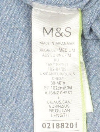 Marks & Spencer Men's Blue Striped Collared Short Sleeve T-Shirt M