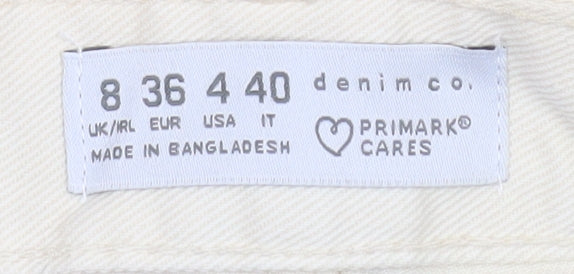 Primark Women Beige Cut-Off Denim Shorts Size 8 High Waist