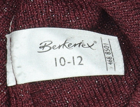 Berkertex Womens Red Knit 3/4 Sleeve Boat Neck Top Size 10-12