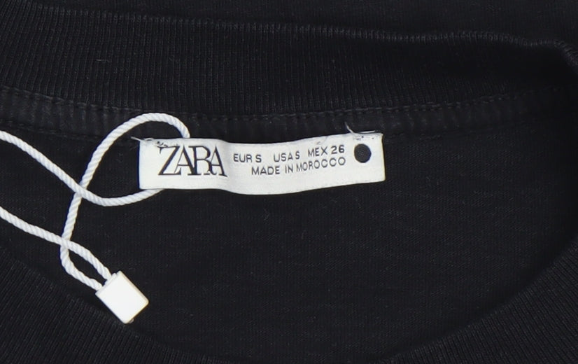 Zara Women's Black Cotton Basic Crew Neck T-Shirt Size S