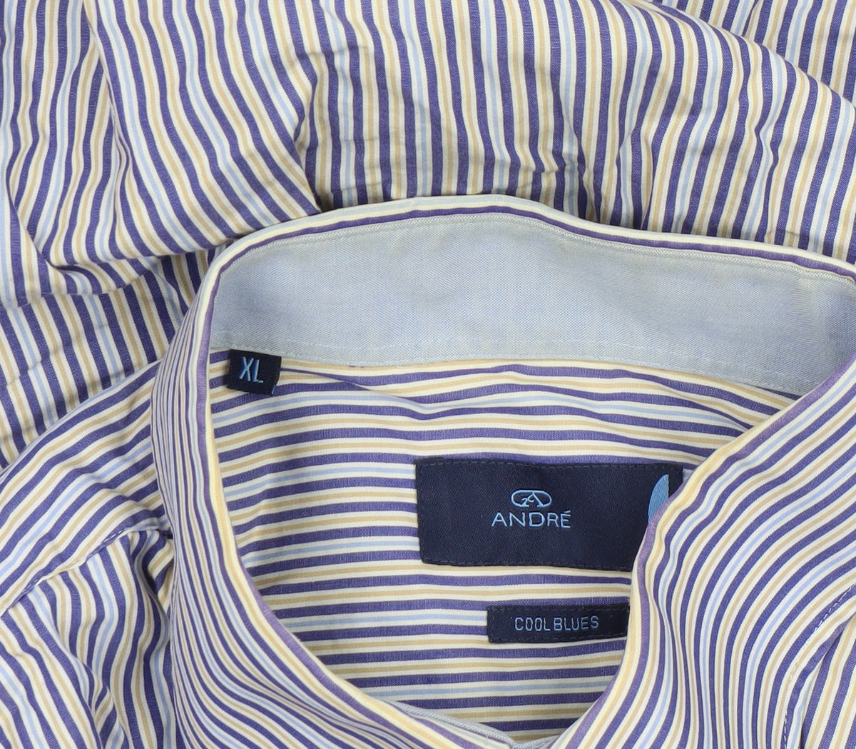 André Men's Blue Striped Cotton Long Sleeve Dress Shirt XL