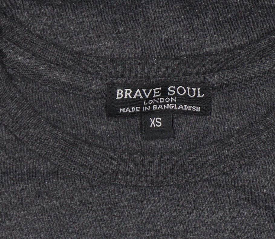 Brave Soul Women's Grey XS College Print Short Sleeve T-Shirt