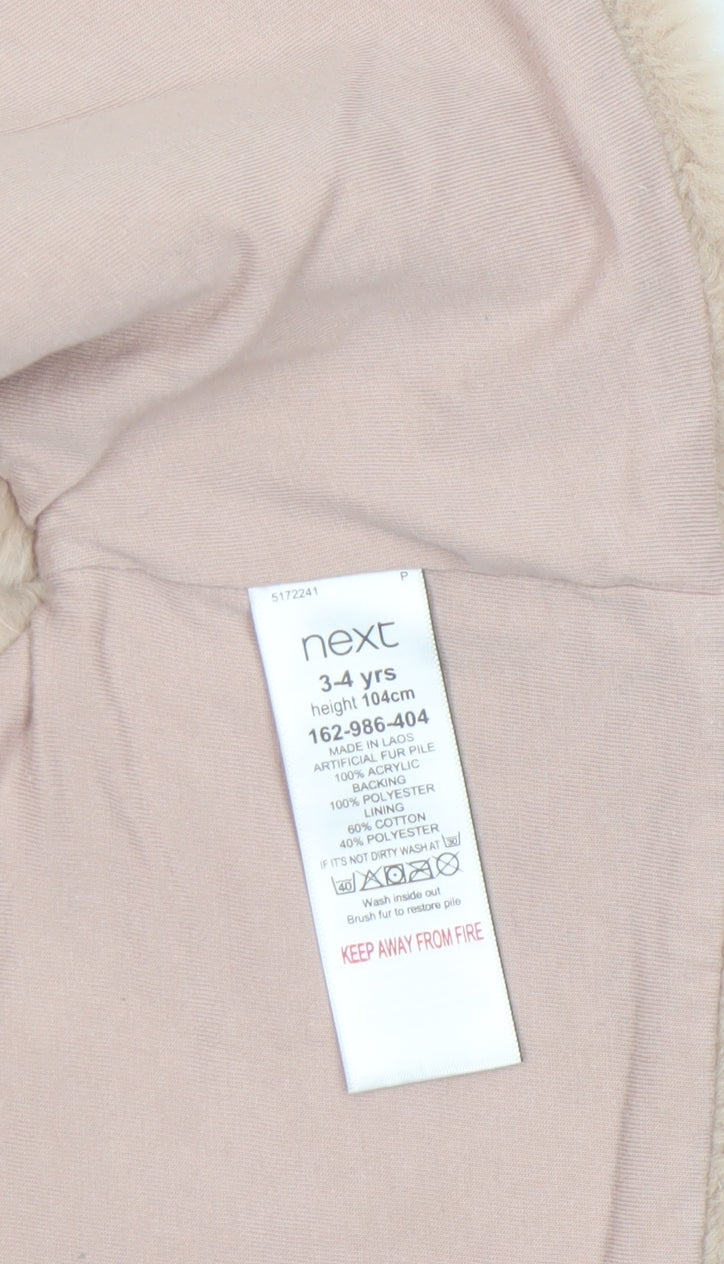 Next Girls Beige Faux Fur Lined Waistcoat 3-4 Years Soft Winter Gilet