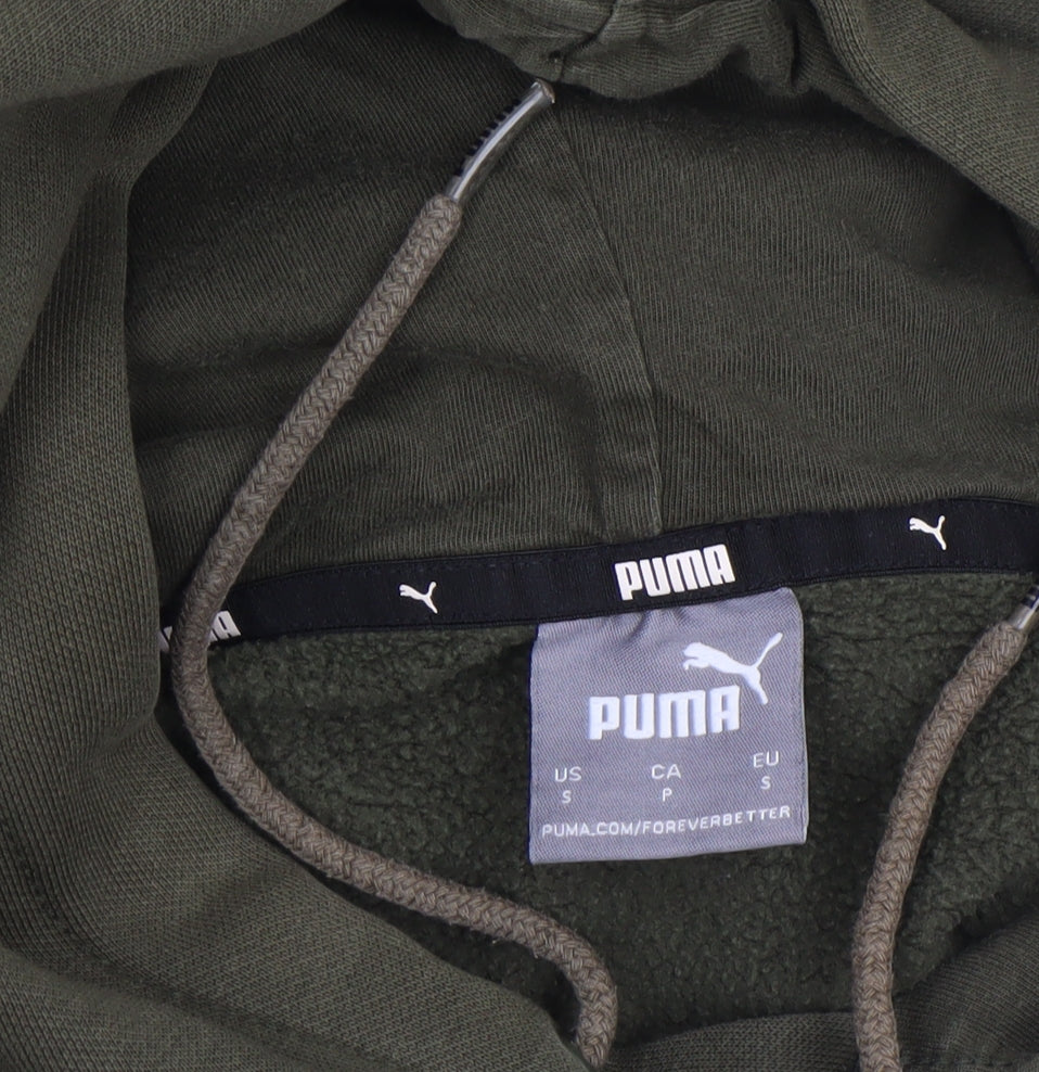 Puma Men’s Green Pullover Hoodie Size S Fleece Logo Sweatshirt