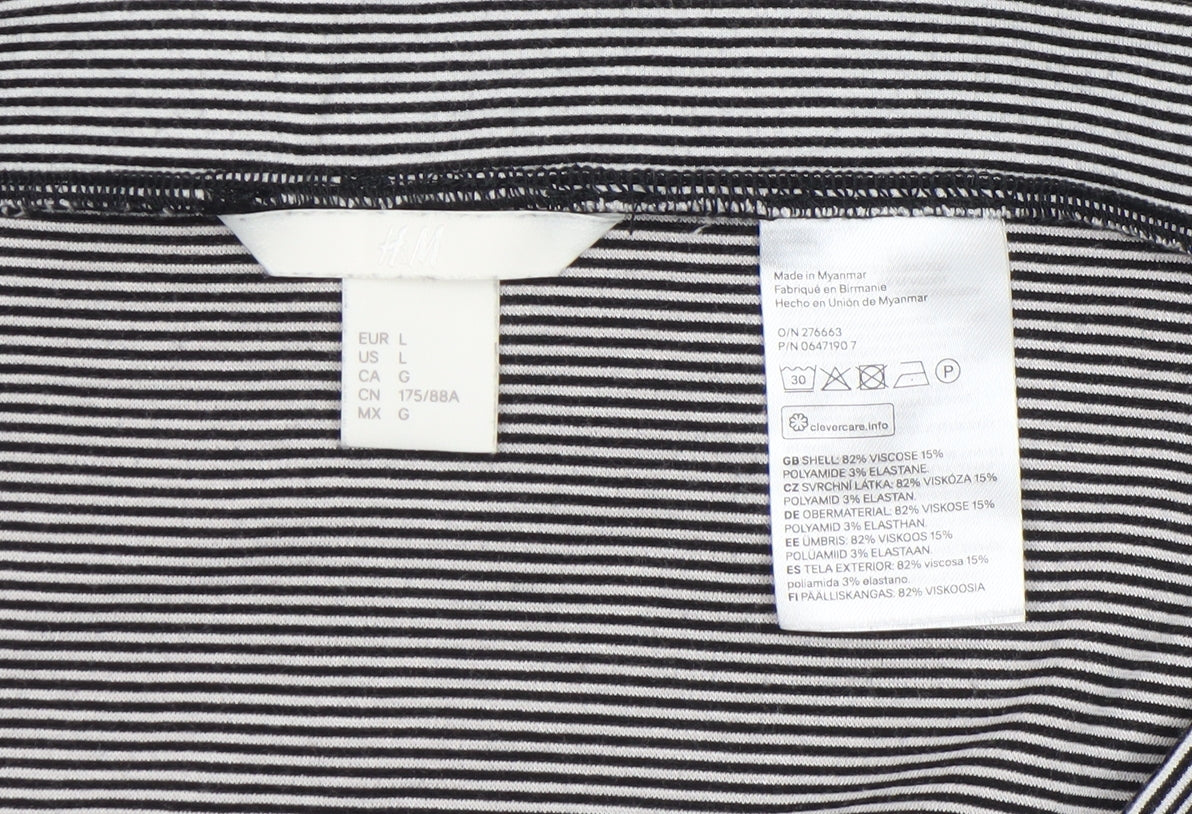 H&M Women’s Black Stripe Wrap Ruffle Knee Length Skirt Size L