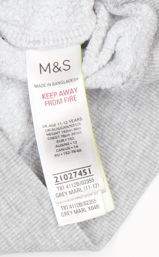 Marks & Spencer Boys Grey Marl Pullover Hoodie Age 11-12 Years Cotton Blend
