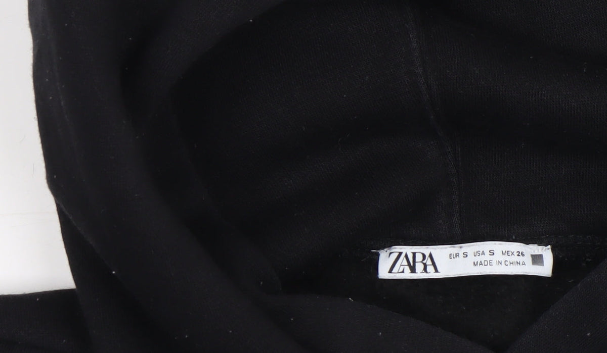 Zara Women Black Cotton Blend Pullover Hoodie Size S