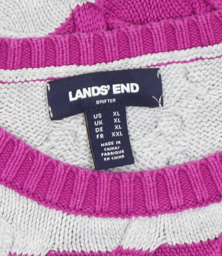 Lands' End Women's Multicoloured XL Cable-Knit Cotton Jumper