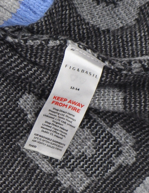 Fig & Basil Women's Grey Animal Print V-Neck Knit Jumper Size 12-14