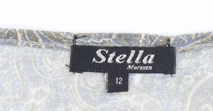 Stella Morgan Womens Grey Paisley Tunic Blouse Size 12 Short Sleeve